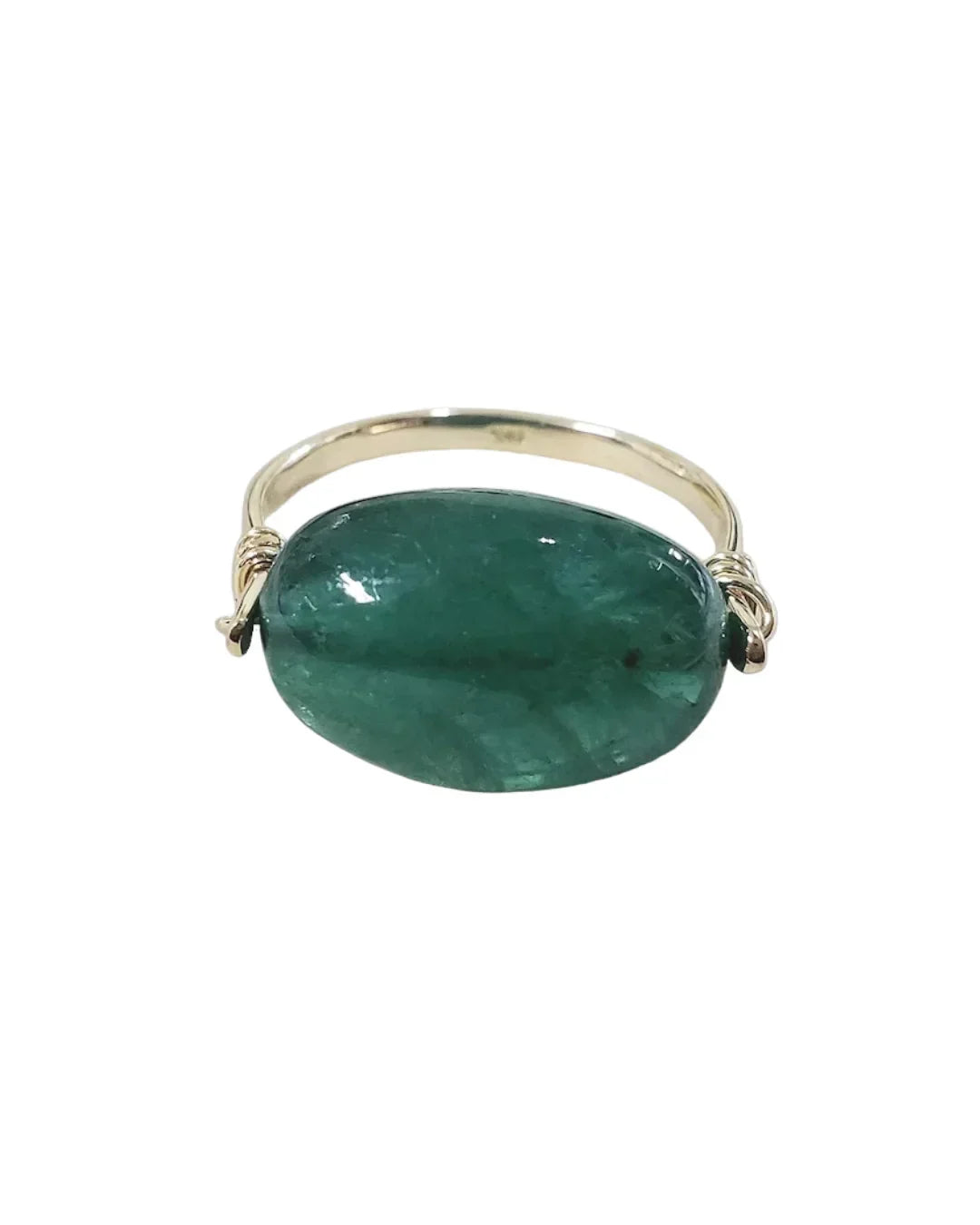 14k Gold Emerald Ring • Natural Zambian Emerald Tumble Gemstone Ring
