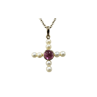 14k Gold Pearl Drilled and Pink Tourmaline Pendant - K Jewelry Accessories