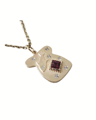 14K Solid Gold Rubellite & Diamond Pendant