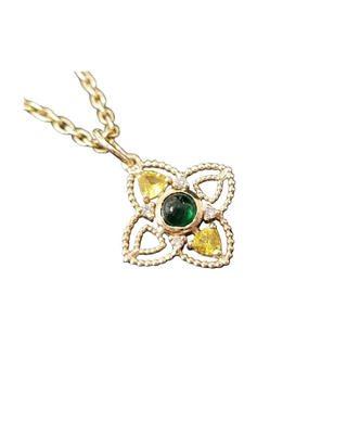 14k Gold Emerald Pendant with Yellow Sapphire & Diamond