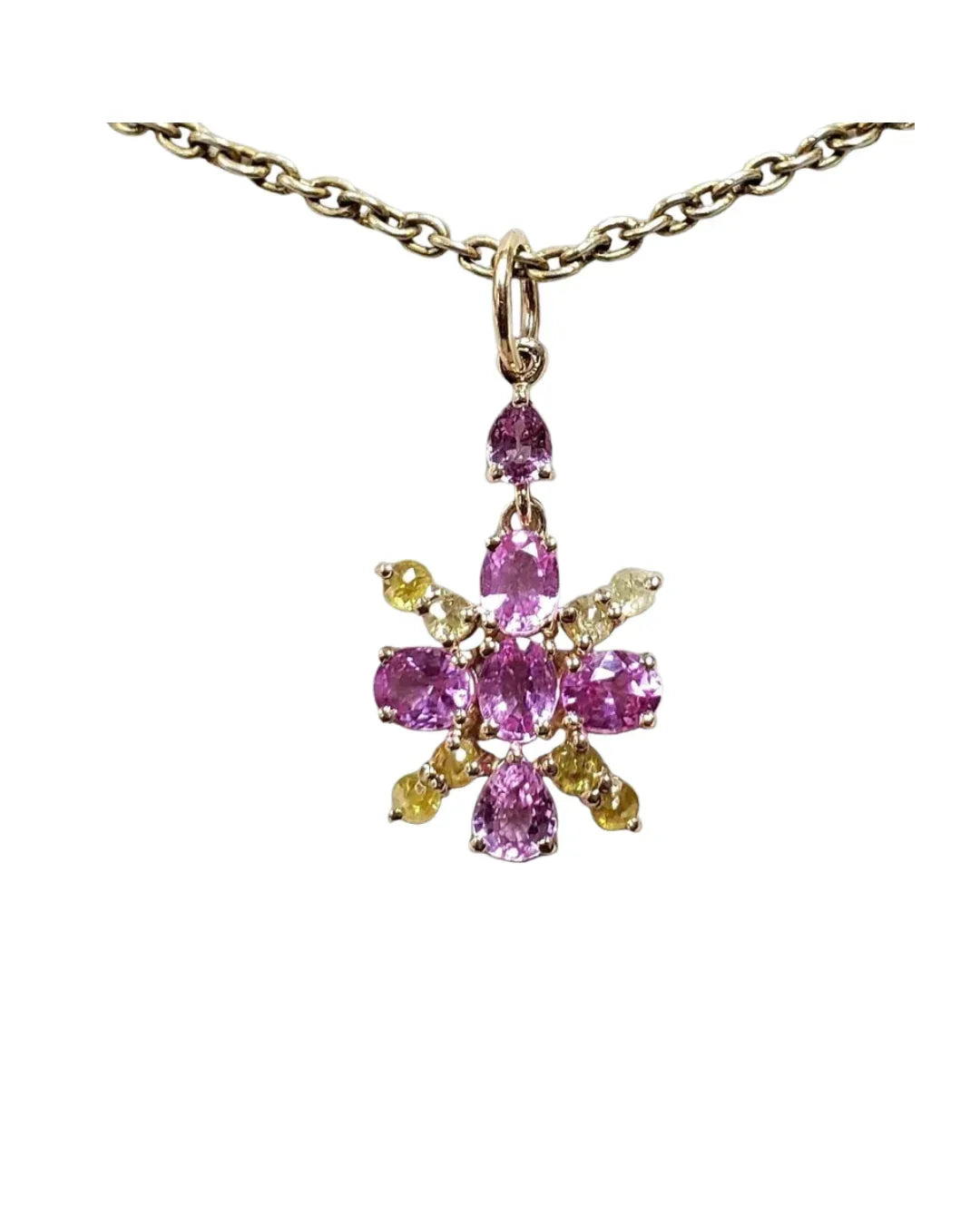 14k Solid Gold Pink Sapphire & Diamond Pendant