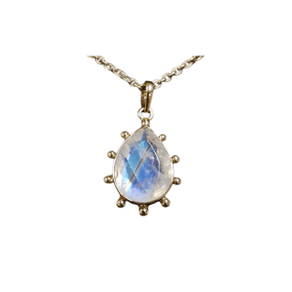 14k Gold Drop Blue Flash Rainbow Moonstone Pendant - K Jewelry Accessories