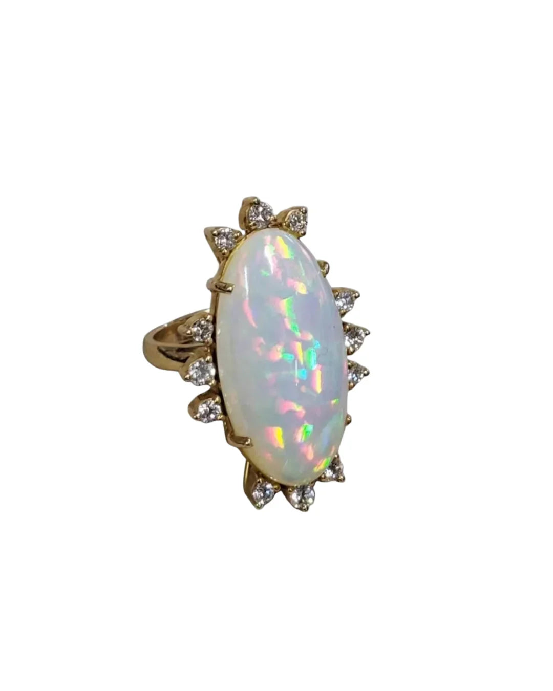 18K Gold Ethiopian Opal and Diamond Ring | Handmade Fine Gold Jewelry