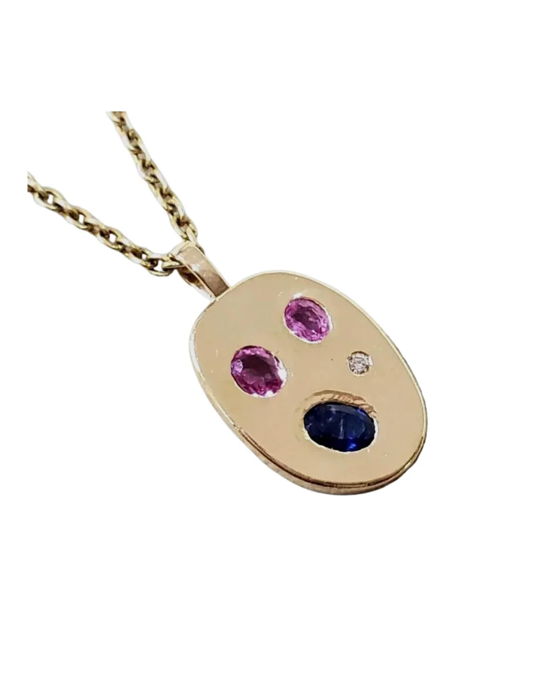 14K Gold Blue & Pink Sapphire Diamond Pendant