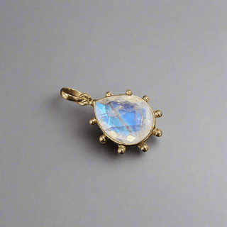 14k Gold Drop Blue Flash Rainbow Moonstone Pendant - K Jewelry Accessories