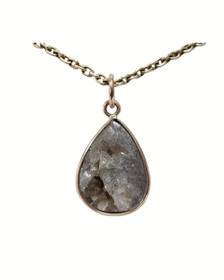 14k Solid Gold Raw Diamond Pendant, Pear Shape Diamond