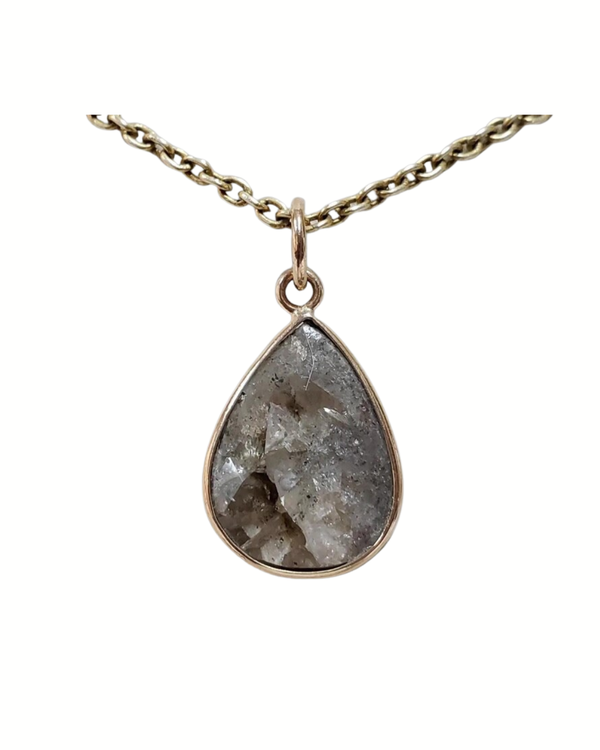14k Solid Gold Raw Diamond Pendant, Pear Shape Diamond