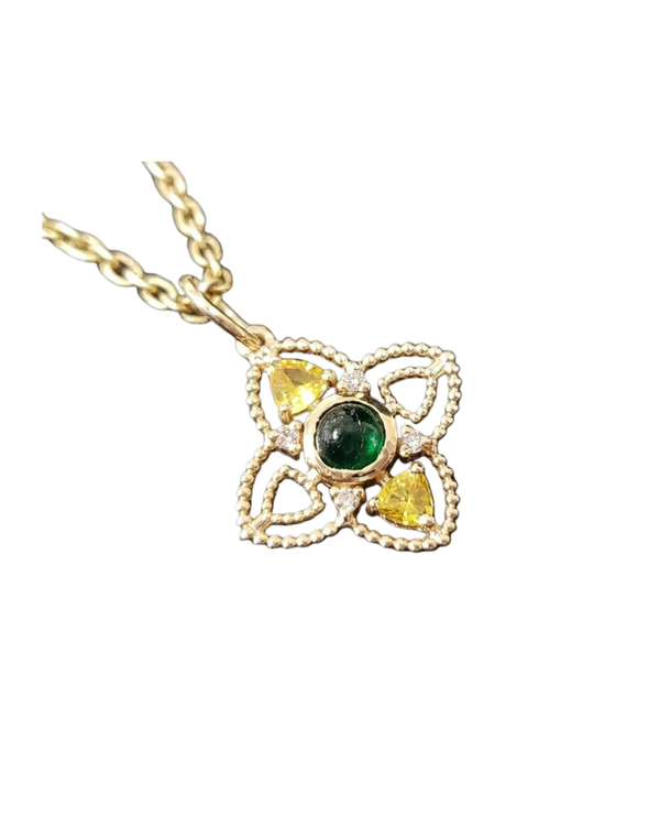 14k Gold Emerald Pendant with Yellow Sapphire & Diamond