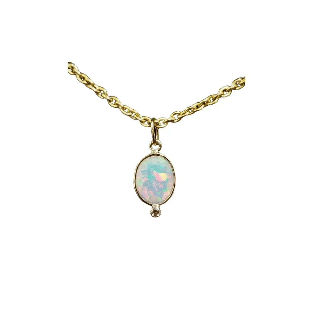 18k Gold Ethiopian Opal And Diamond Pendant Oval Multi fire - K Jewelry Accessories