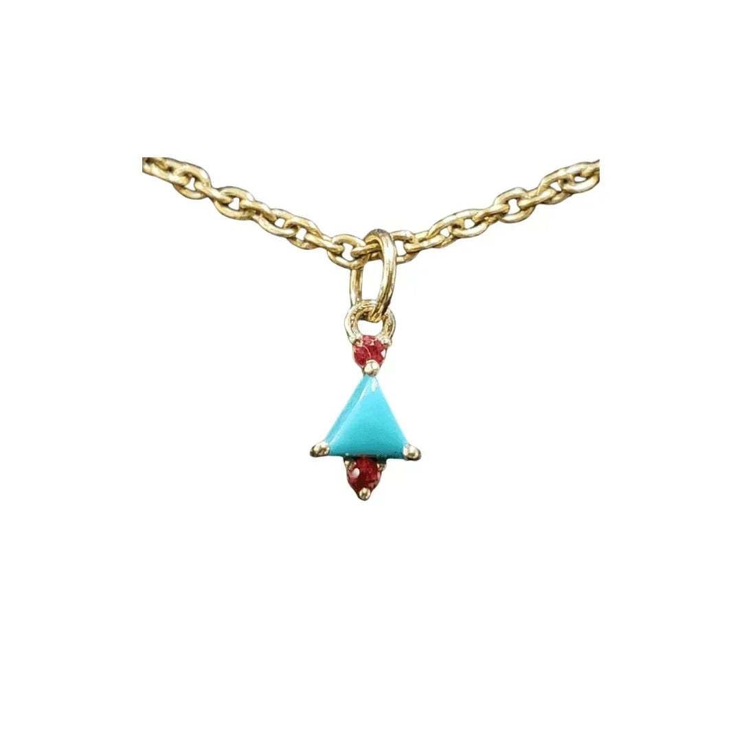 14k Gold Arizona Turquoise Jewelry with Red Sapphire Stones Pendant - K Jewelry Accessories