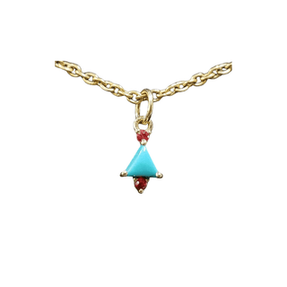 14k Gold Arizona Turquoise with Red Sapphire Pendant - K Jewelry Accessories