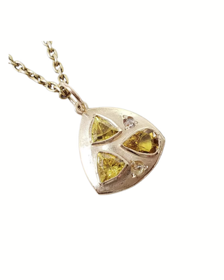 14K Gold Yellow Sapphire Diamond Pendant – Elegant Handmade Gemstone Charm