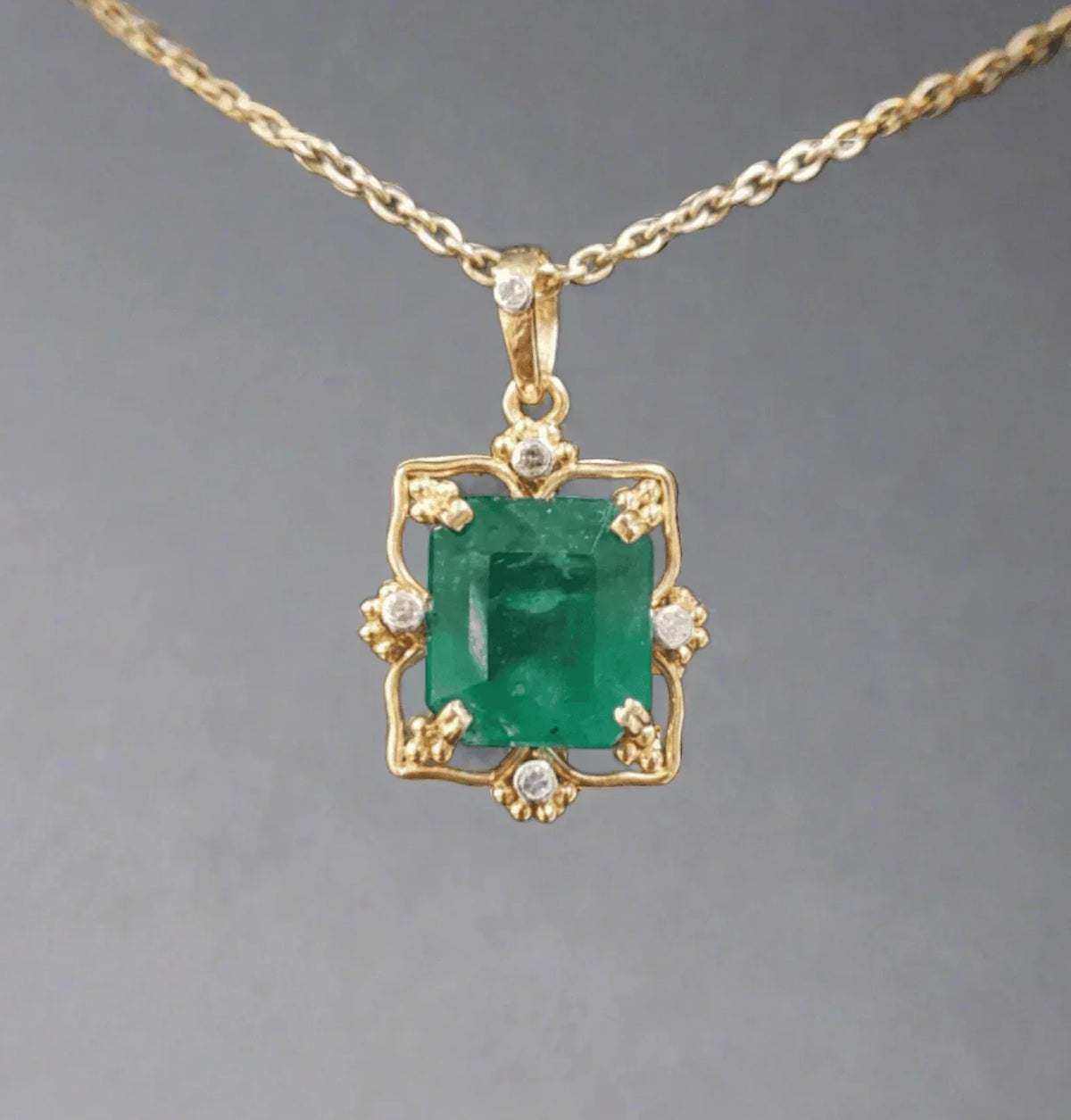 14k Gold Zambian Emerald & Diamond Pendant - K Jewelry Accessories