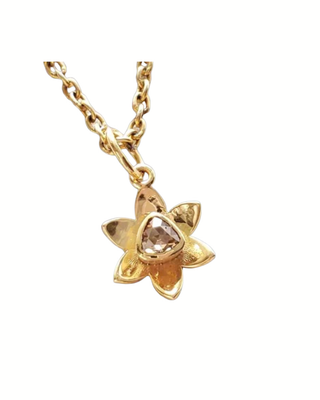14k Gold Flower Pendant with Brown Pear Diamond – Handmade Gold Charm