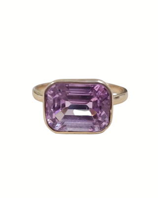 14k Gold Kunzite Ring – Emerald Cut Pink Gemstone Ring