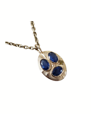 Textured 14k Gold Blue Sapphire & Diamond Pendant Necklace Charm
