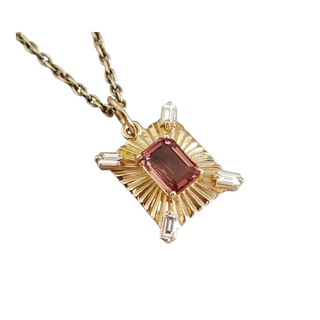 14K Solid Gold Pink Tourmaline Diamond Pendant