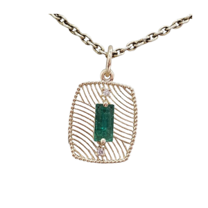 Natural Baguette Emerald Pendant in 14K Solid Gold