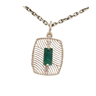 Natural Baguette Emerald Pendant in 14K Solid Gold