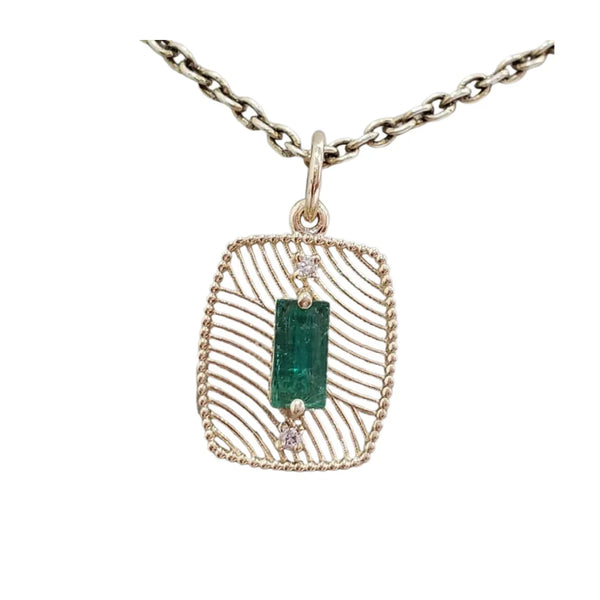 Natural Baguette Emerald Pendant in 14K Solid Gold