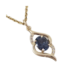 14k Gold Natural Blue Tourmaline and Brilliant Cut Diamond Pendant