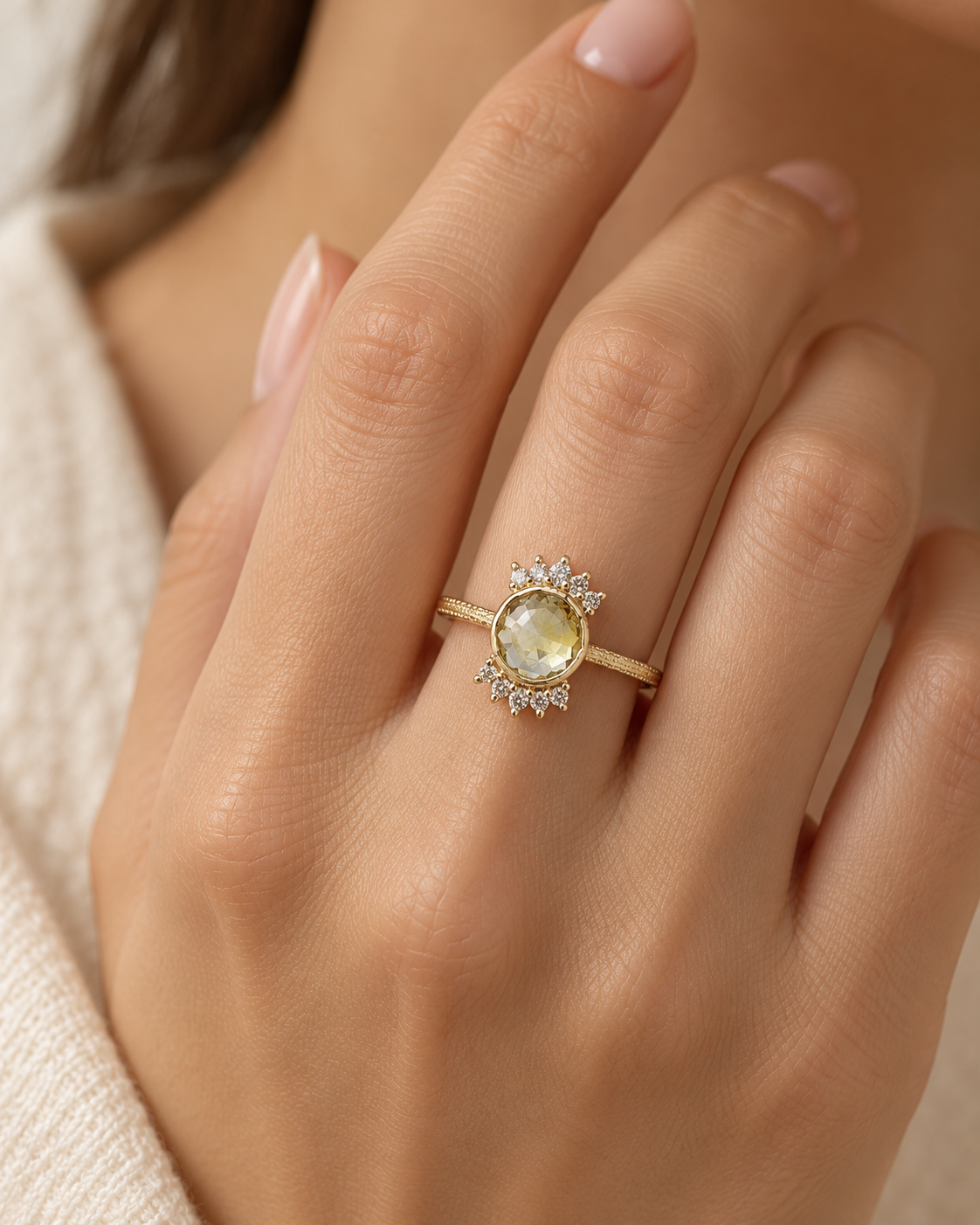 Bi Color Sapphire With Diamond 14k Gold Ring