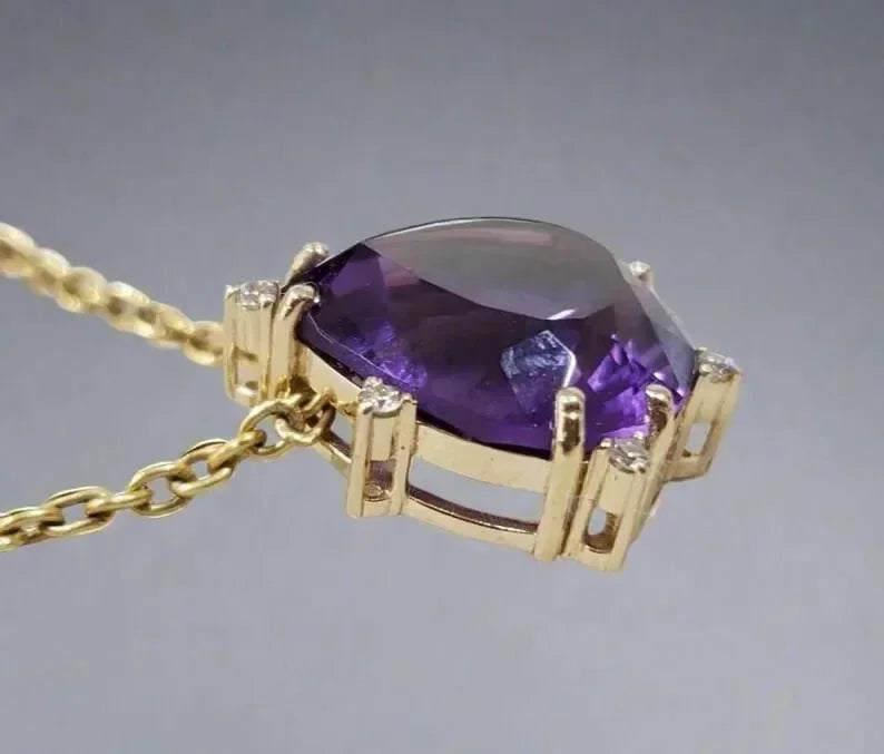 Trillion Shape Purple Amethyst 14k Gold Pendant - K Jewelry Accessories