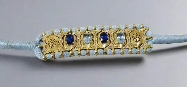 Natural Aquamarine & Kyanite Gold Vermeil Cord Bracelet - K Jewelry Accessories