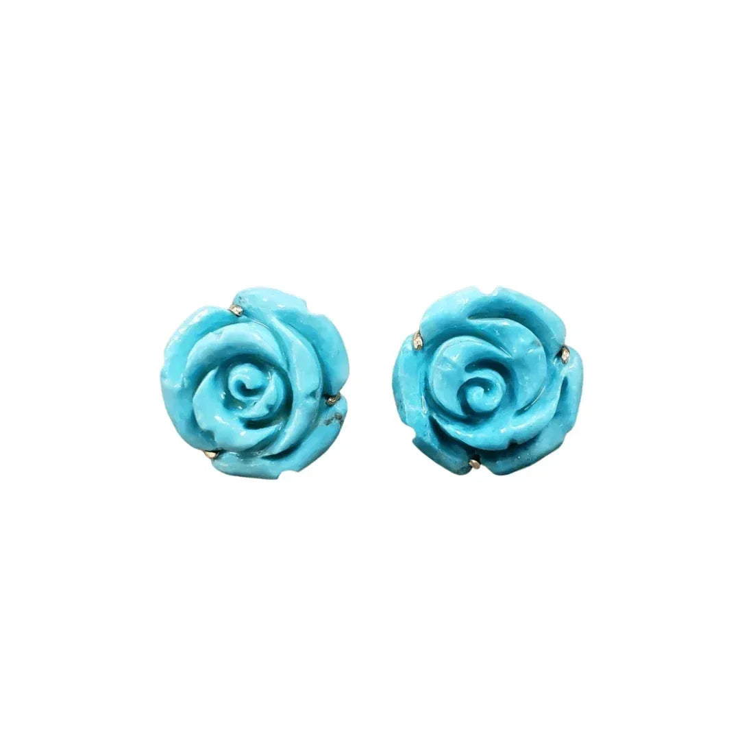 18k Gold Arizona Turquoise Flower Carving Earring - K Jewelry Accessories