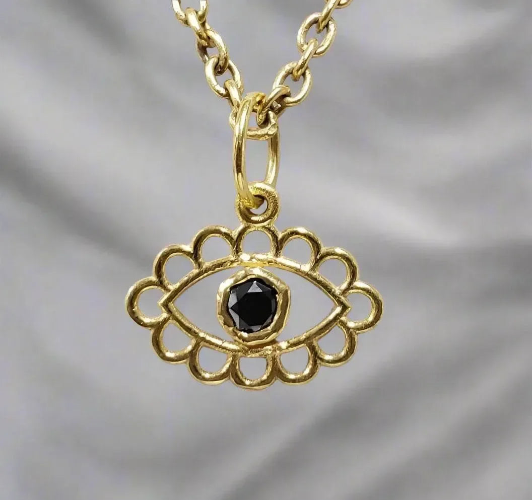 Handmade 14 karat Gold Black Diamond Evil Eye Pendant - K Jewelry Accessories