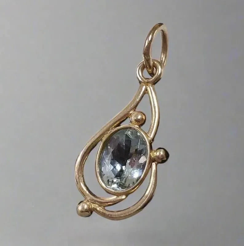 14k Natural Aquamarine Gold Pendant For Women - K Jewelry Accessories