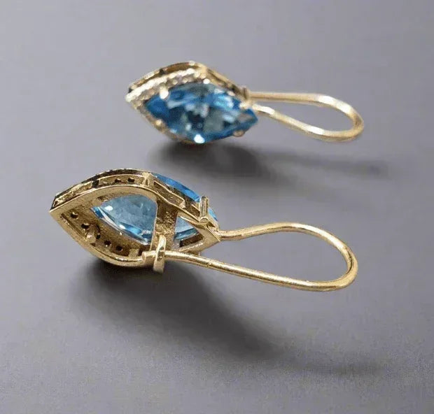 Marquise Shape 14k Gold Swiss Blue Topaz Earrings - K Jewelry Accessories