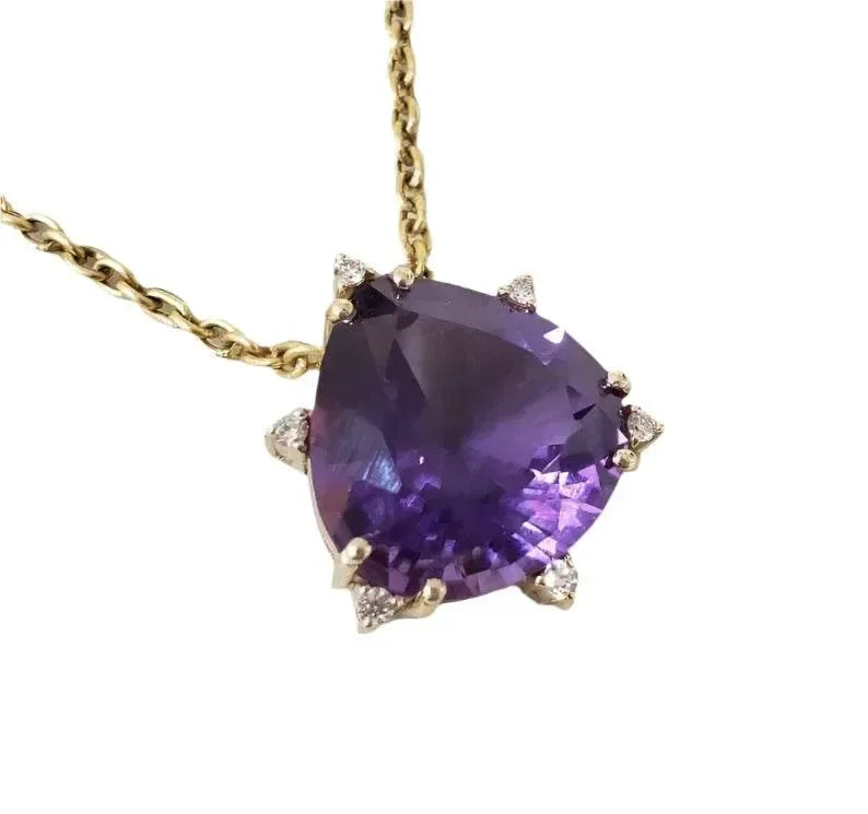 Trillion Shape Purple Amethyst 14k Gold Pendant - K Jewelry Accessories
