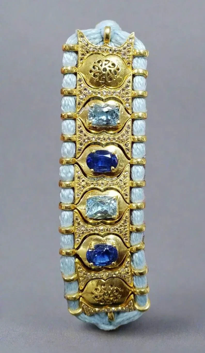 Natural Aquamarine & Kyanite Gold Vermeil Cord Bracelet - K Jewelry Accessories
