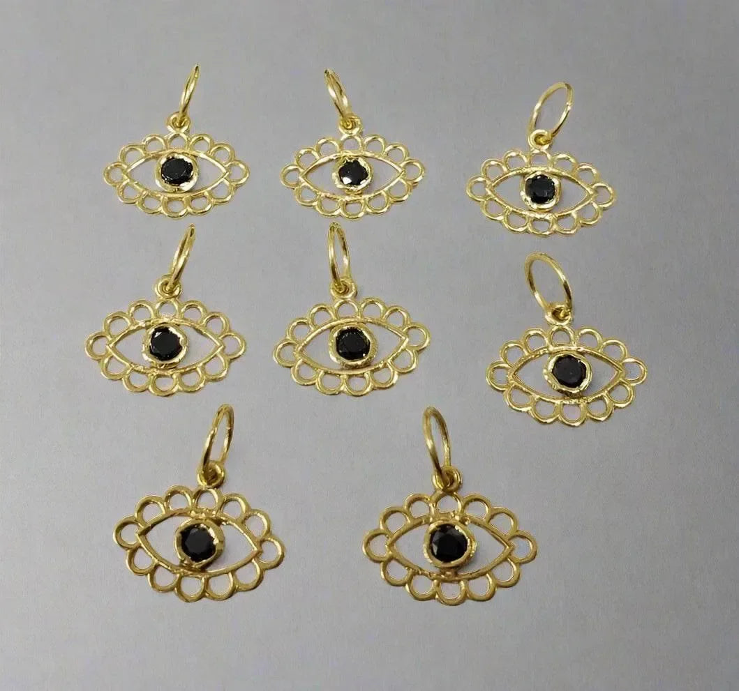 Handmade 14 karat Gold Black Diamond Evil Eye Pendant - K Jewelry Accessories