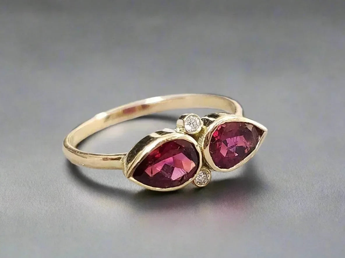 14k Gold Rubellite Pink Tourmaline Diamond Ring - K Jewelry Accessories