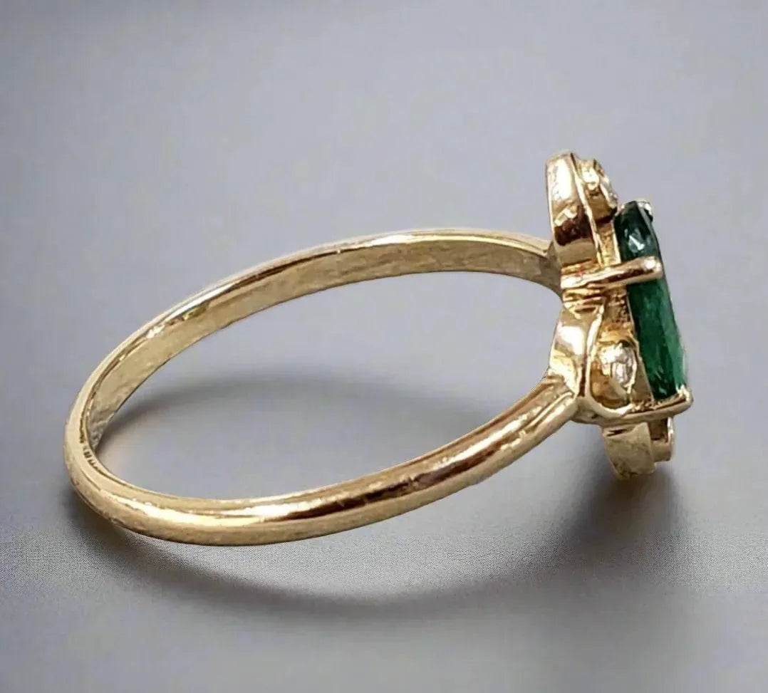 Minimalist 14k Solid Gold Oval Emerald Diamond Ring - K Jewelry Accessories