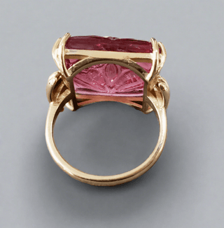 14k Gold Carved Pink Tourmaline & Diamond Ring - K Jewelry Accessories