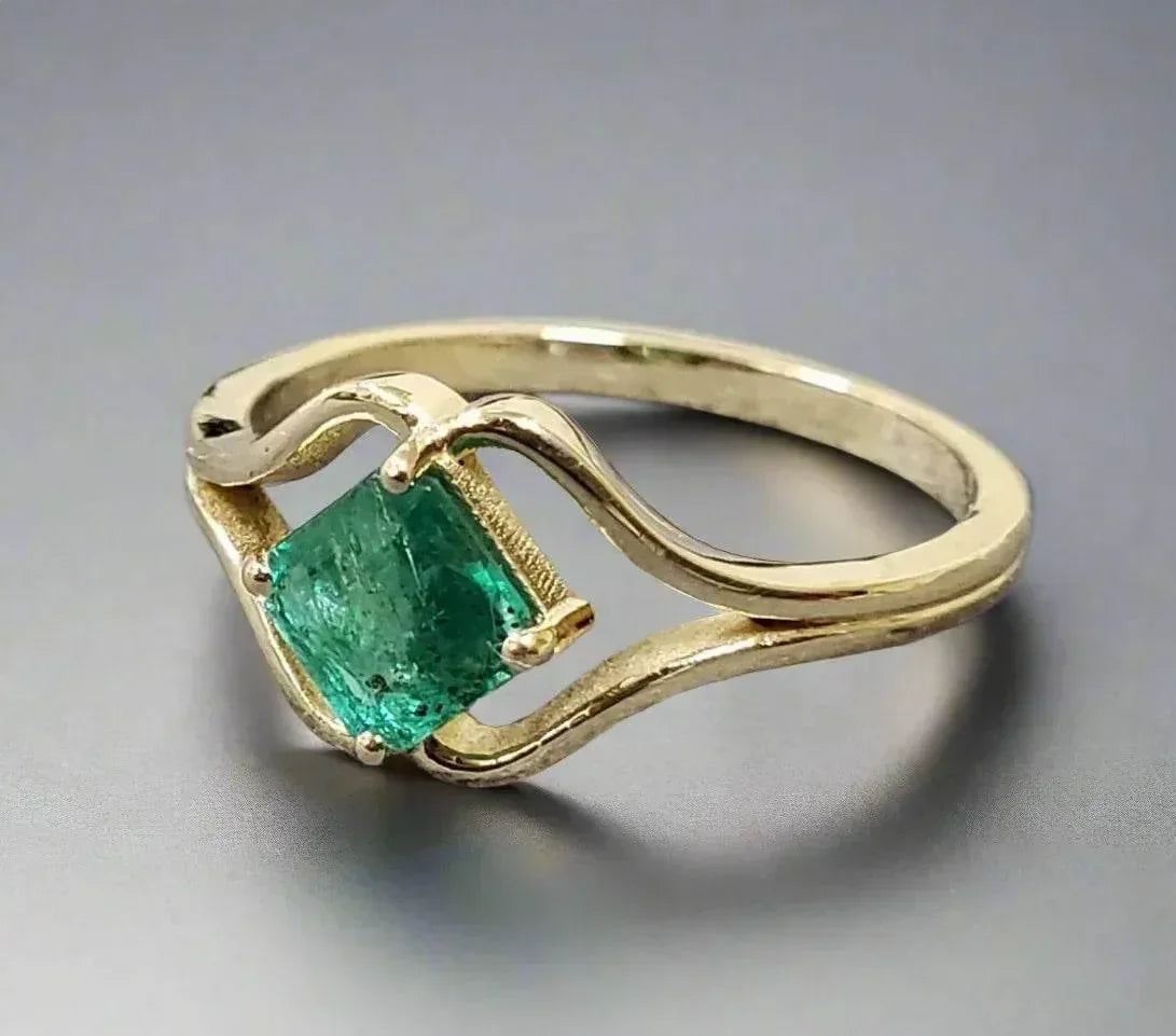 Asscher Cut Emerald 14k Gold Ring - K Jewelry Accessories