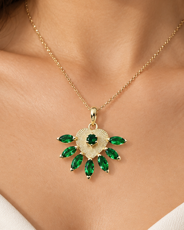 14K Gold Textured Tsavorite Pendant, Green Tsavorite Garnet