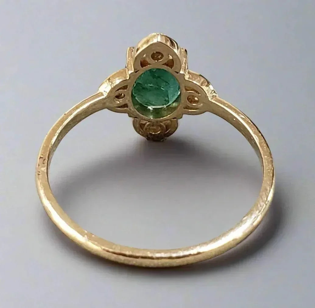 Minimalist 14k Solid Gold Oval Emerald Diamond Ring - K Jewelry Accessories