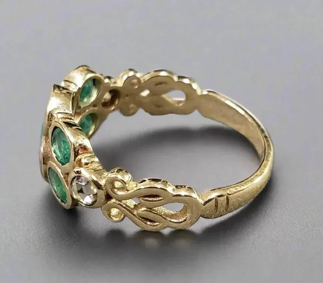 Handmade 14k Gold Emerald Sapphire Diamond Ring - K Jewelry Accessories