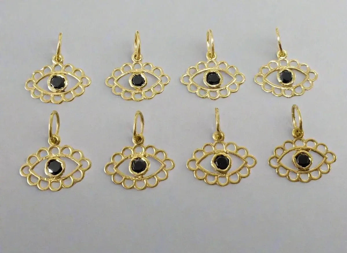 Handmade 14 karat Gold Black Diamond Evil Eye Pendant - K Jewelry Accessories