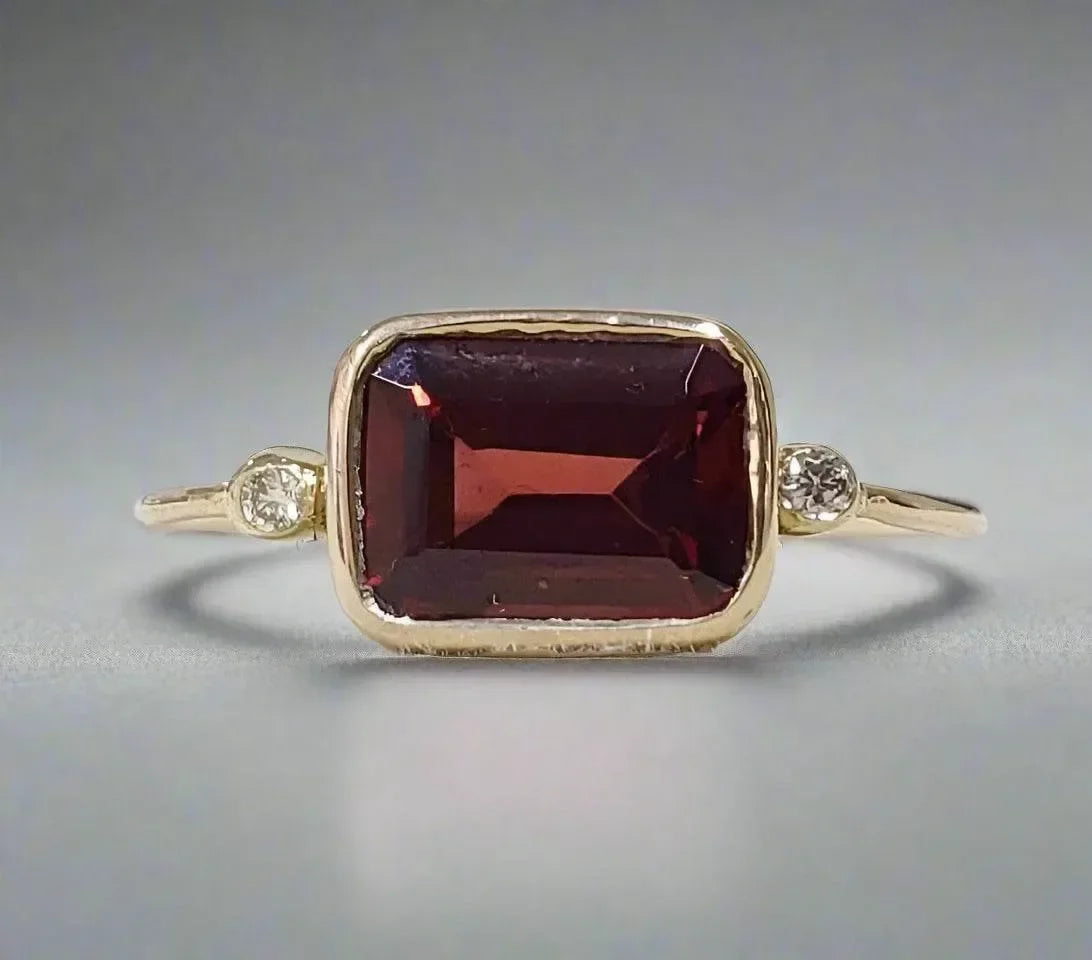 Handmade 14k Diamond & Red Garnet Gold Ring - K Jewelry Accessories