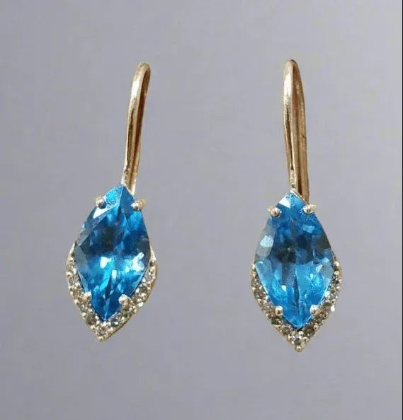 Marquise Shape 14k Gold Swiss Blue Topaz Earrings - K Jewelry Accessories