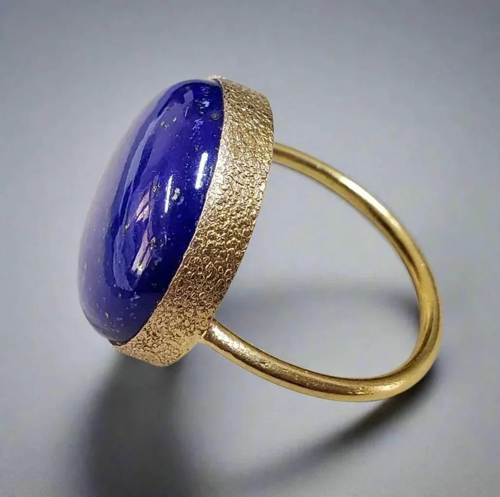 Cabochon 19 mm Round Lapis Gold Ring 14k - K Jewelry Accessories