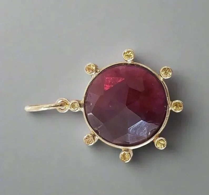 14k Gold Rhodolite Garnet Pendant With Yellow Sapphire - K Jewelry Accessories