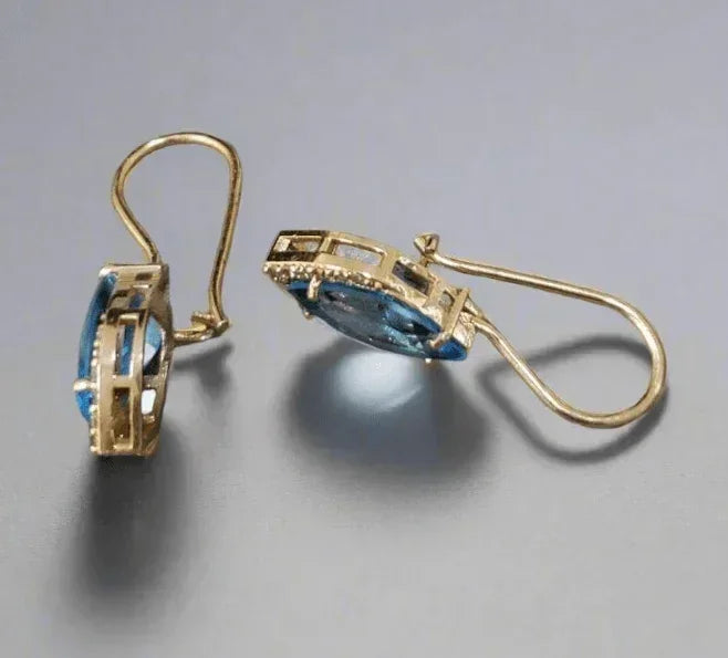 Marquise Shape 14k Gold Swiss Blue Topaz Earrings - K Jewelry Accessories