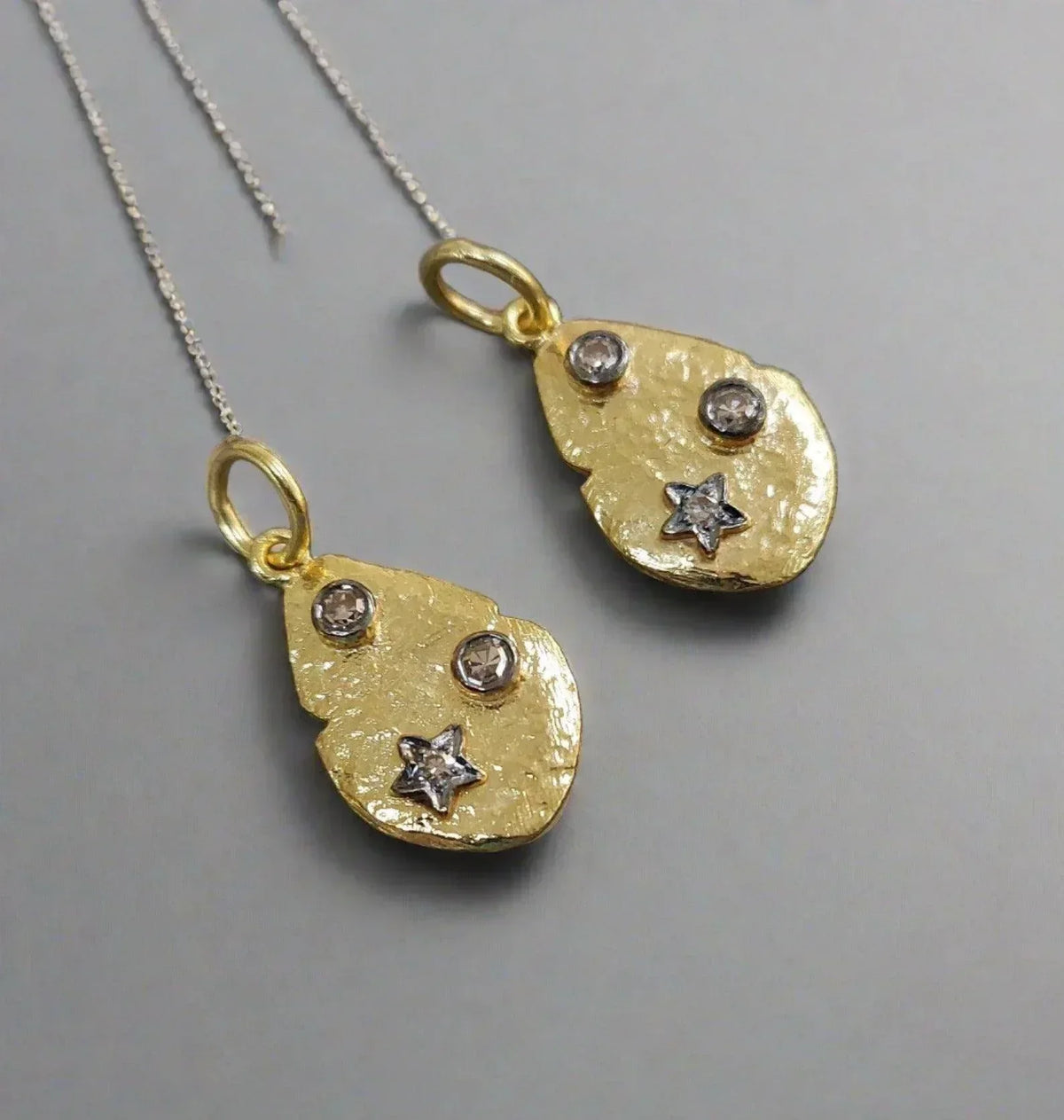 14k Gold Oxidized Diamond Pendant Dainty Star Charm - K Jewelry Accessories