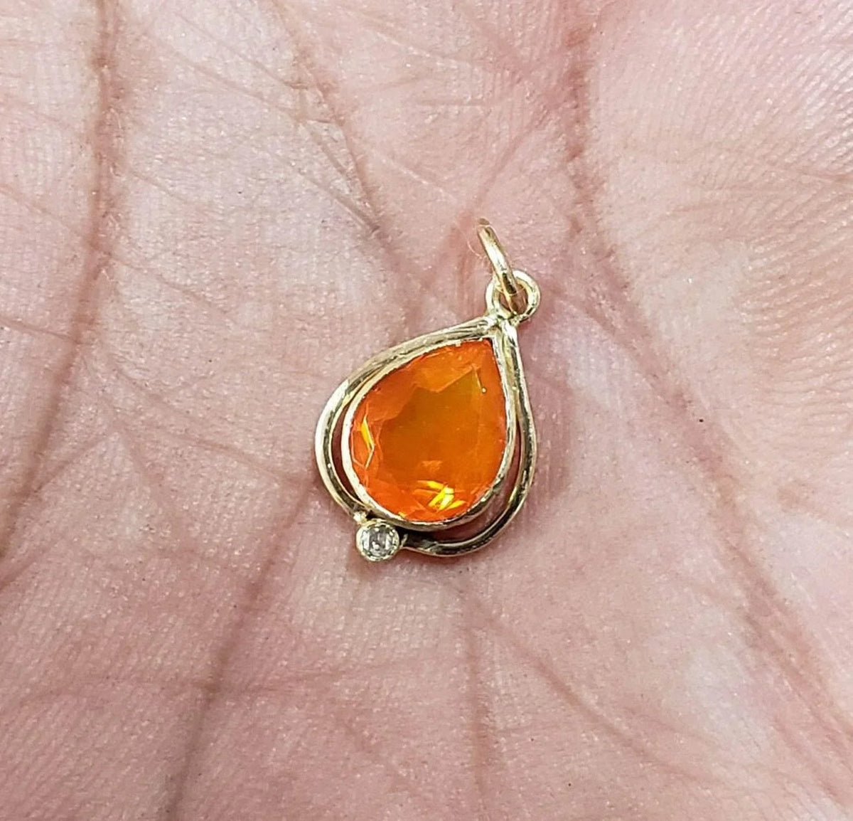 14k Gold Teardrop Orange Ethiopian Opal Pendant With Diamond - K Jewelry Accessories